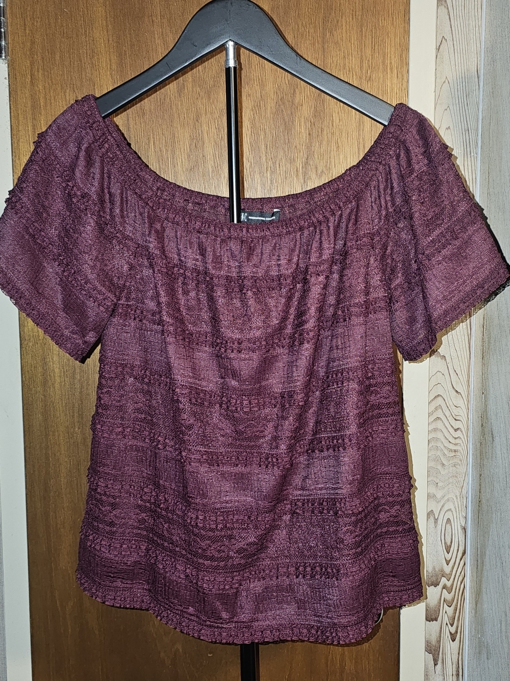 INC International Concepts Burgundy Off-Shoulder Textured Top